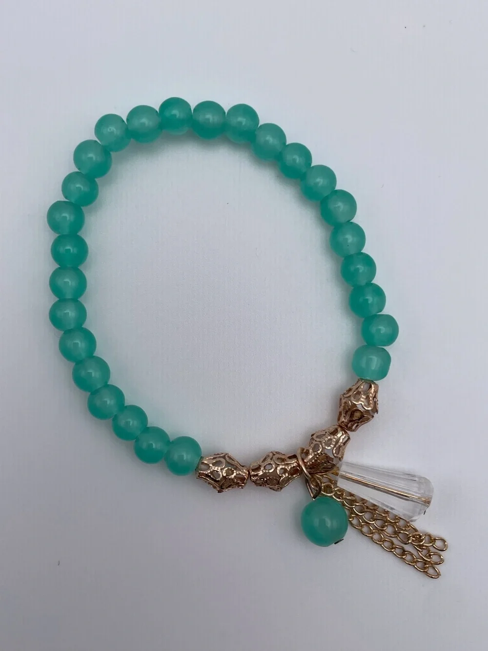 4 Piece Tassel Charm Beaded Stretch Bracelet Aqua